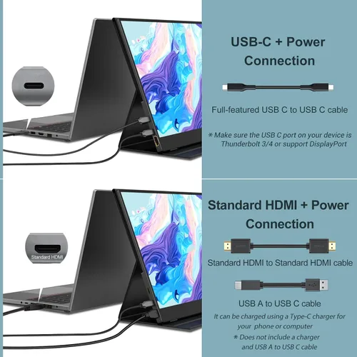Vista 3 de InnoView Monitor portátil, 15.6 pulgadas FHD 1080P HDMI USB C segundo monitor externo para computadora portátil, escritorio, MacBook, teléfonos