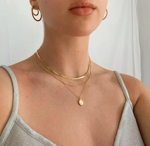 Vista 8 de DEARMAY 14K Gold Necklaces for Women, Dainty Layered Gold Herringbone Choker Necklace for Women Thin Chunky Snake Chain Necklaces Jewelry for Teen