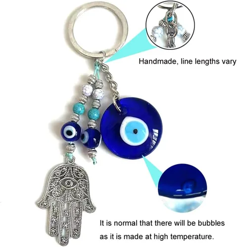 Vista 3 de Turkish Evil Eye Keychain Handmade Alloy Keyring Good Luck Pendant Charms Home Decor Accessory
