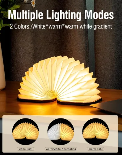 Vista 2 de Originality - Lámpara de acordeón plegable, lámpara de escritorio de madera portátil, regalos japoneses, linterna de papel LED creativa con USB