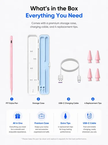 Vista 3 de Lápiz óptico para iPad 2018-2026 con estuche para lápices, carga rápida Rosa