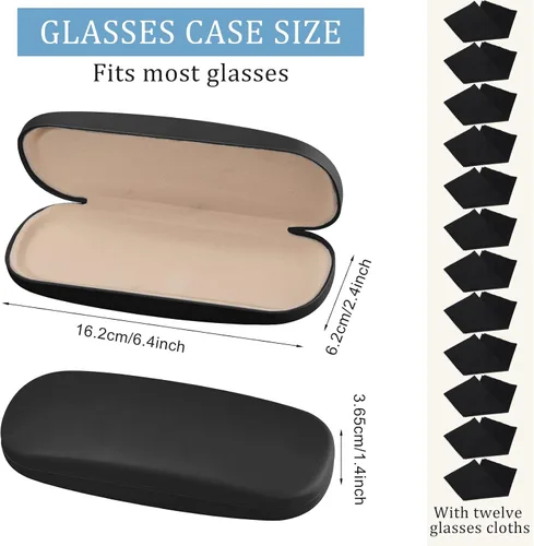 Vista 2 de Leumoi Paquete de 12 fundas rígidas para lentes con tela para gafas, funda protectora para gafas para mujeres y hombres, Negro, rojo, azul