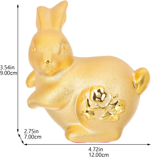 Vista 2 de VOSAREA Figura de conejo de oro, estatua de conejo del zodiaco chino 2023, escultura de conejo de Feng Shui, adorno de conejo de dibujos animados