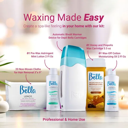 Vista 4 de DEPIL BELLA Kit de cera para depilación, rodillo de cera todo en uno con miel y propóleos, adecuado para todas las partes del cuerpo, resultados