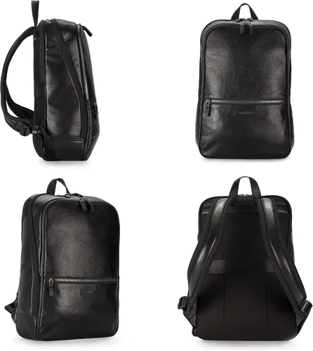 Vista 3 de VELEZ Mochila de cuero de grano completo con compartimento para laptop de 14 pulgadas, mochila delgada unisex para universidad, trabajo y negocios