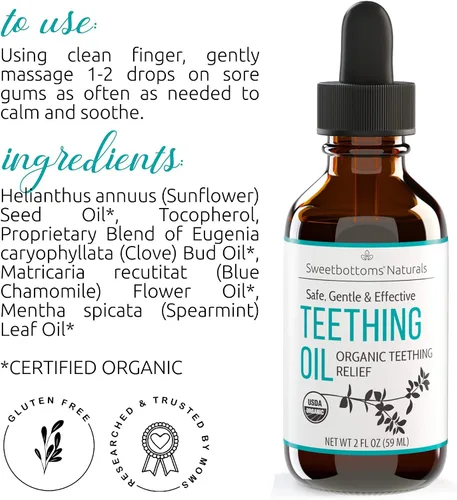 Vista 2 de Aceite de dentición orgánico certificado – Alivia las molestias de dentición y el dolor de encías de forma rápida y eficaz – Ingredientes botánicos
