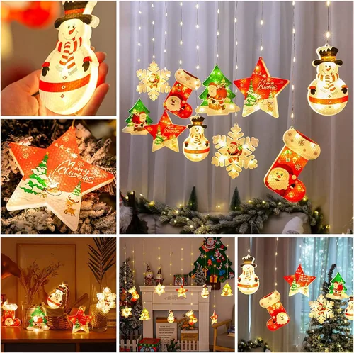 Vista 2 de BLOOMWIN Luces de ventana para decoración de Navidad, luces LED de ventana de Navidad, novedosas luces colgantes 3D de cortina de Navidad