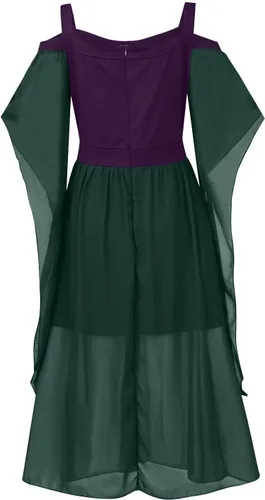 Vista 5 de Womens Renaissance Costume Cold Shoulder Butterfly Sleeve Dress Halloween Costumes Christmas Cosplay Party Dress