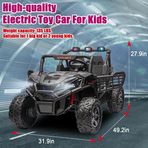 Vista 3 de FINITO Juguetes de paseo de 24 V para niños grandes, camión volquete eléctrico y pala extra, auto de juguete eléctrico para niños, auto de juguete