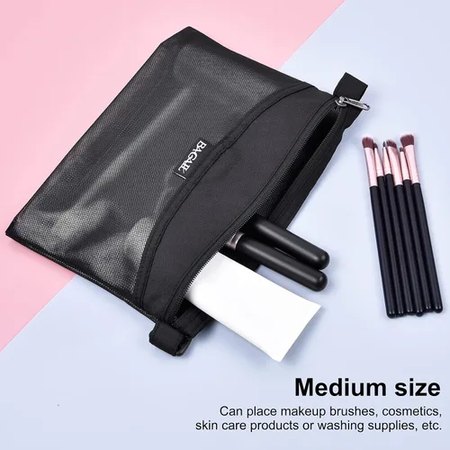 Vista 5 de Bagail Bolsa ultraligera con cremallera Bolsas de embalaje de viaje para artículos de tocador, documentos, electrónica-Negro Set
