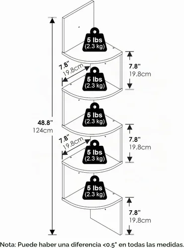 Vista 3 de Furinno Rossi - Estantes flotantes para pared, estante esquinero en zigzag de 5 niveles montado en la pared, estante flotante de esquina radial Pino