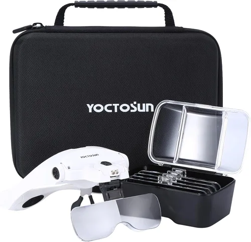 Vista 10 de YOCTOSUN Lupa Montable para Cabeza con 2 LED, Lupa Profesional de Joyero con Soporte de Luz y Diadema Intercambiables