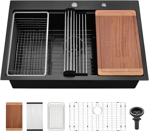 Vista 13 de Fregadero de barra de 15 pulgadas para estación de trabajo, fregadero de cocina pequeño de 15 x 15 pulgadas, montaje superior, calibre 16