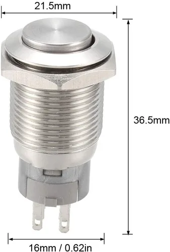 Vista 3 de uxcell Interruptor de botón de metal momentáneo alta cabeza 0.630 in montaje 2NC 2NO 2COM AC 250V 3A