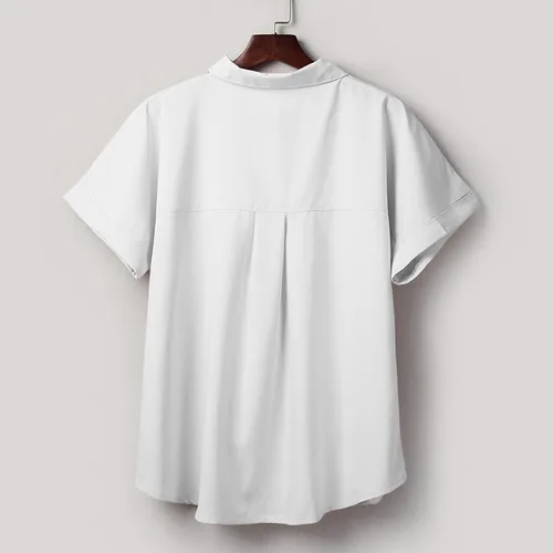 Vista 5 de Ceboyel Camisas de algodón y lino con botones para mujer, de manga corta, para verano, elegantes, casuales, con cuello lindo