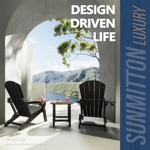 Vista 5 de Silla plegable Adirondack con soporte para tazas, de plástico HDPE resistente a todo tipo de clima, sillas de patio al aire libre con reposapiés