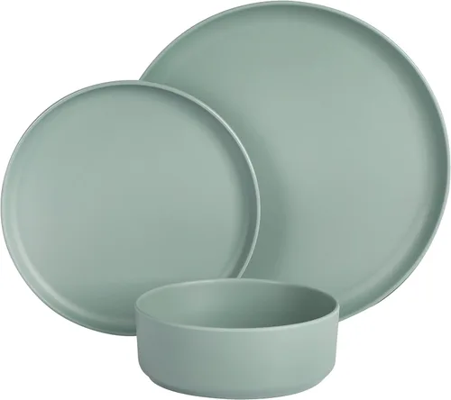 Vista 2 de Gibson Home Canyon Crest - Juego de melamina mate apilable - Verde salvia, servicio para cuatro (12 piezas)