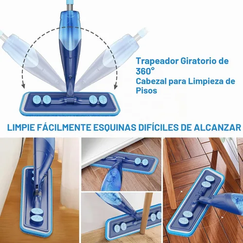 Vista 4 de Mopa de microfibra para pisos de madera dura - Mopa en aerosol húmeda y seca con 4 almohadillas lavables para azulejos, madera, laminado, vinilo