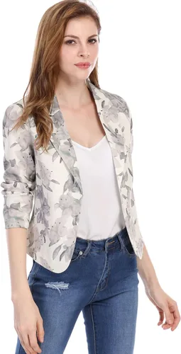 Vista 3 de Allegra K Blazer corto de verano para mujer, con frente abierto, para oficina, trabajo, negocios, casual, ligero, para verano