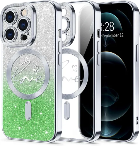 Vista 113 de Hython Funda para iPhone Air con purpurina, compatible con MagSafe Love Heart fundas magnéticas transparentes para teléfono para mujeres y niñas