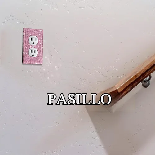 Vista 6 de 4 piezas de cubiertas de placa de interruptor con purpurina rosa con diamantes de imitación para placa de pared, decoración de habitación preparada