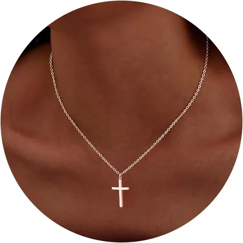 Vista 81 de Collar de cruz para mujeres y niñas, delicado chapado en oro de 14 quilates, gargantilla con dije de cruz que no se deslustra, impermeable, moderno