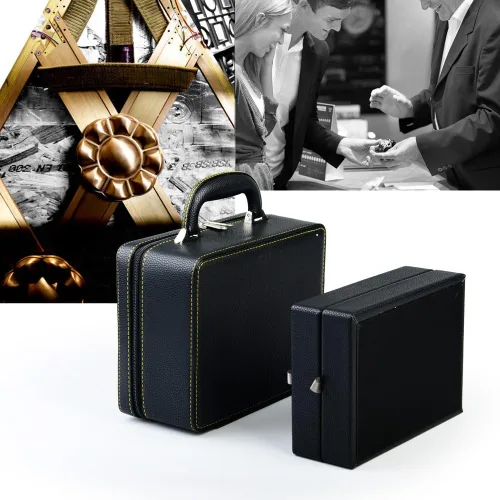 Vista 2 de Oirlv Joyero de viaje de cuero negro Caja de almacenamiento de joyería