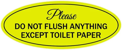 Vista 13 de Signs ByLITA Letrero ovalado con texto en inglés «Please Do Not Flush Anything Except» (Negro), tamaño pequeño