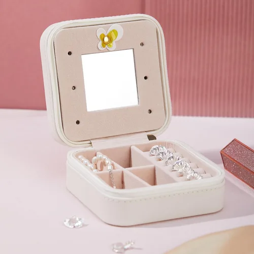 Vista 7 de Obsoorth Joyero portátil pequeño de viaje de piel sintética de gran capacidad con cremallera de franela mini organizador para aretes (blanco)