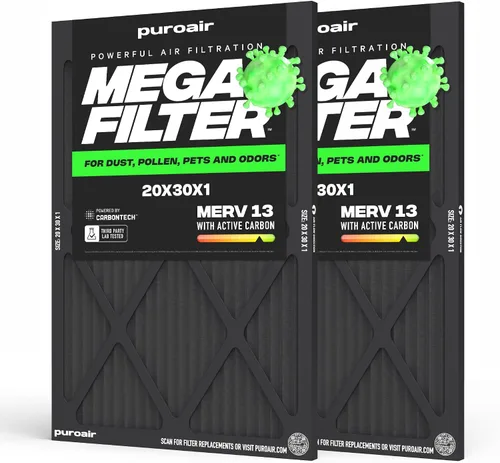 Vista 44 de PuroAir Filtro Mega - Filtro de aire de 12x12x1 MERV 13 para el hogar con carbón activado - Filtros alérgenos, caspa de mascotas, humo, polvo
