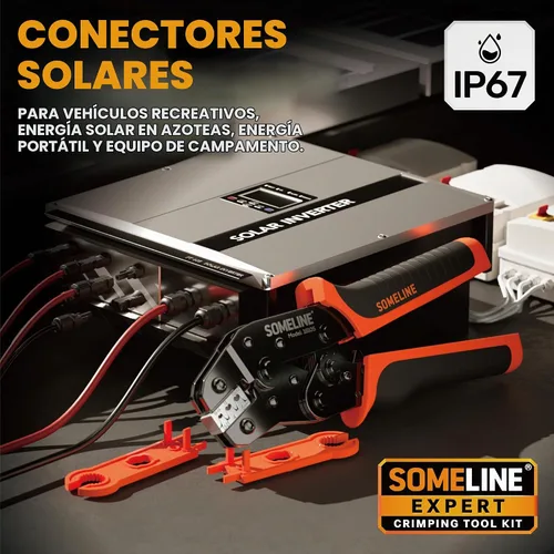 Vista 3 de Kit de herramientas de crimpado de conector solar SOMELINE, crimpador de 14-10 AWG para cable de panel solar con 6 pares de conectores solares