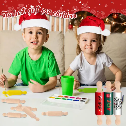 Vista 5 de 20 mini rodillos para manualidades, pequeño rodillo de masa de madera para niños en la cocina, hornear y juegos imaginativos, bandeja escalonada