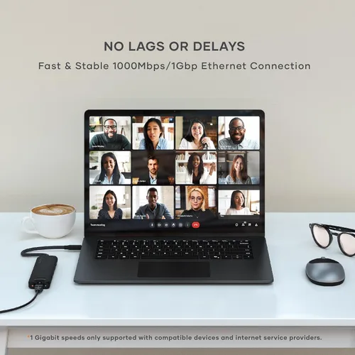 Vista 7 de Satechi Adaptador multipuerto USB C 7 en 1 con Ethernet, HDMI 4K a 60Hz, carga PD de 100 W, 2 puertos de datos USB-A, lectores de tarjetas Micro/SD