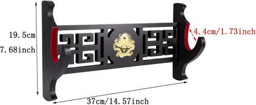 Vista 2 de Soporte de exhibición Katana para armas, soporte acolchado de terciopelo para espada, soporte de pared Wakizashi Samurai Sword Rack Logo Dragon