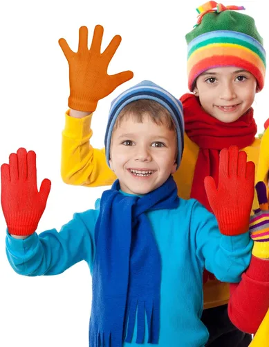 Vista 5 de Boao 6 pares de guantes para niños, dedos completos, guantes de punto para niños pequeños, guantes cálidos de invierno para niños y niñas