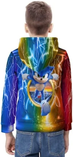 Vista 3 de KANAKO Sudadera con capucha de erizo de dibujos animados para niños y niñas, sudadera con impresión 3D novedosa para niños y jóvenes