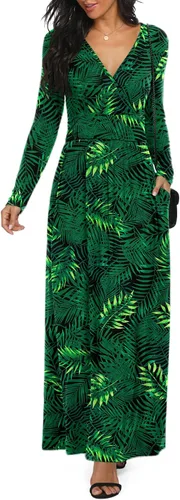 Vista 23 de LILBETTER - Vestido largo de manga larga, cuello en V profundo, holgado, liso y casual para mujer Verde militar