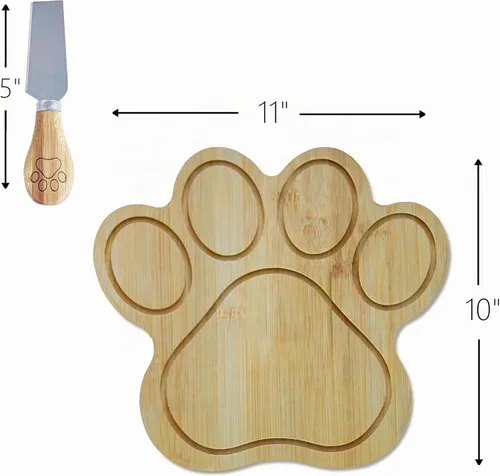 Vista 2 de Pet Fit For Life Tabla de charcutería de bambú natural en forma de pata y 4