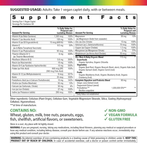 Vista 2 de Rainbow Light 35+ Mamá y Bebé + Multivitamínico 60 cápsulas Nutrición prenatal y posnatal Nutrientes de alimentos reales, superalimentos