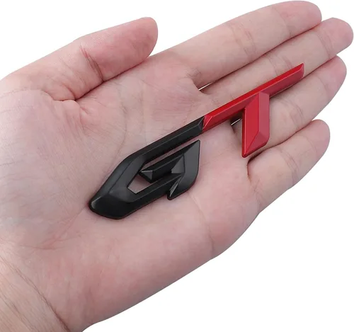 Vista 3 de GT - Calcomanías de metal 3D autoadhesivas para automóvil, emblema de automóvil e insignia, decoración de cubierta de arañazos para camión Negro-rojo