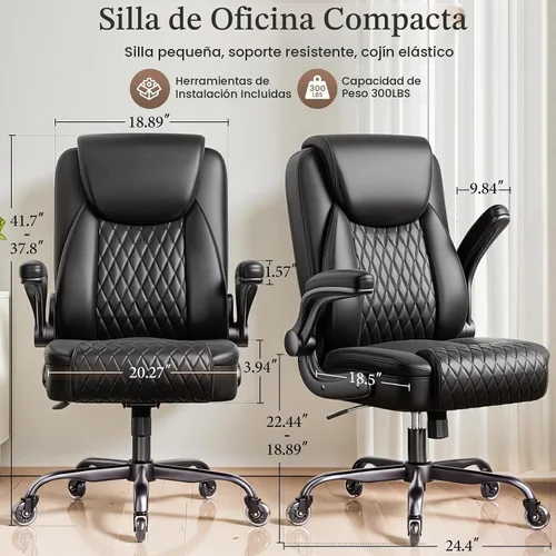 Vista 2 de COMHOMA Silla de oficina con respaldo medio, silla de escritorio ergonómica de poliuretano con brazos abatibles, juegos de computadora pequeños