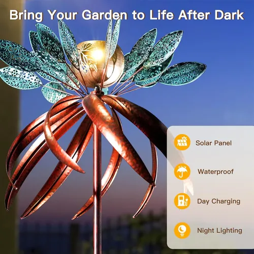 Vista 2 de Molinillos de viento para patio y jardín, molinillos de viento para exteriores, metal grande, 77 pulgadas, molino de viento cinético y esculturas