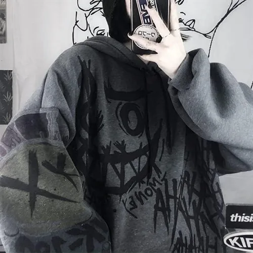 Vista 3 de Y2K Sudadera con capucha Cyber Grunge Alt, ropa de graffiti, sudadera con cremallera Emo Harajuku de gran tamaño, sudadera con capucha Acubi Goth