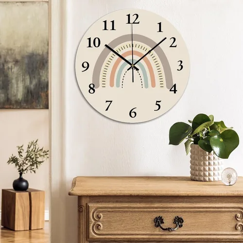 Vista 5 de Reloj de pared bohemio arcoíris rústico de PVC arcoíris de 12 x 12 pulgadas, decoración de cocina, regalos de dormitorio, funciona con pilas, reloj