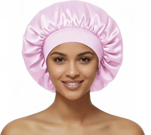 Vista 10 de Silk Bonnet for Women Curly Hair, Large Satin Bonnet Sleeping Cap for Men Negro