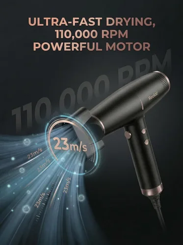 Vista 3 de Secador de pelo iónico profesional Realair® con difusor • Secador de iones negativos • Adecuado para todo tipo de cabello • Control inteligente