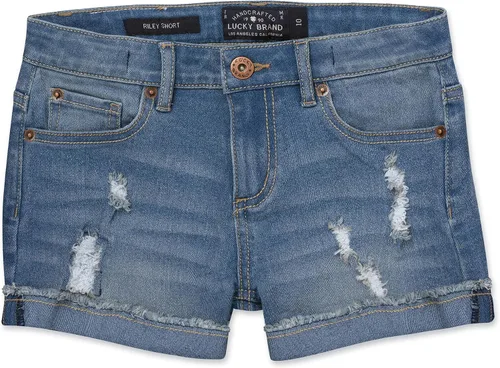 Vista 10 de Lucky Brand - Pantalones cortos de mezclilla con puños para niñas, de denim elástico con 5 bolsillos, de cintura media a alta Jenna Blanco Brillante