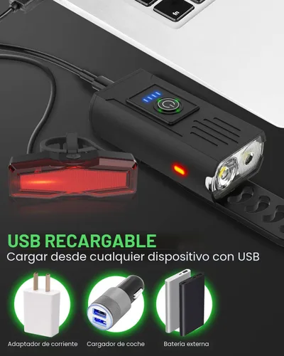 Vista 6 de Victoper Bike Light, High Lumens Super Bright Bicycle Lite, 6+4 Modes USB Rechargeable Bike Headlight & Taillight Set, Waterproof Safety Bike Front