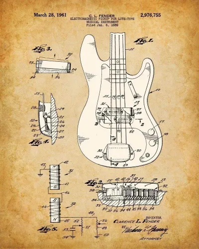 Vista 3 de Juego de cuatro fotos (8 x 10) para decoración de pared, cuadros de guitarra Fender de 8 x 10 pulgadas, imágenes de pared de guitarra, gran póster