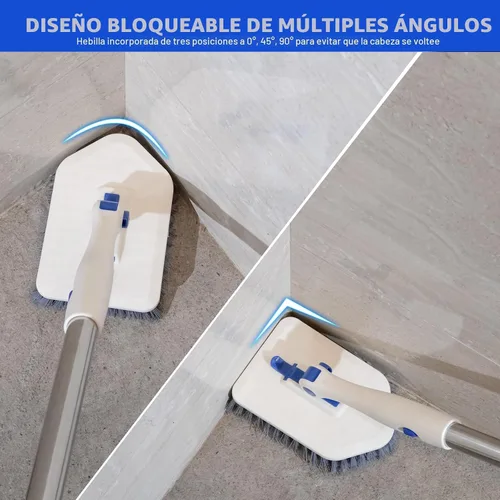Vista 6 de Cepillo de limpieza para azulejos y tina con mango largo ajustable de 52 pulgadas, cepillo de ducha giratorio 3 en 1 para limpieza, 3 cabezales
